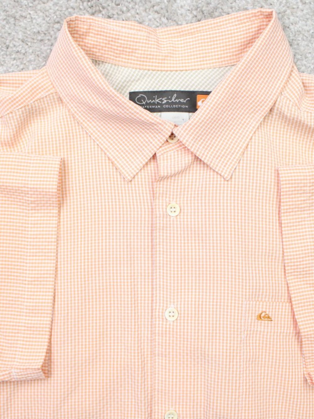 Quiksilver Waterman Shirt Mens Large Orange Check Polynosic/Poly Short Sleeve